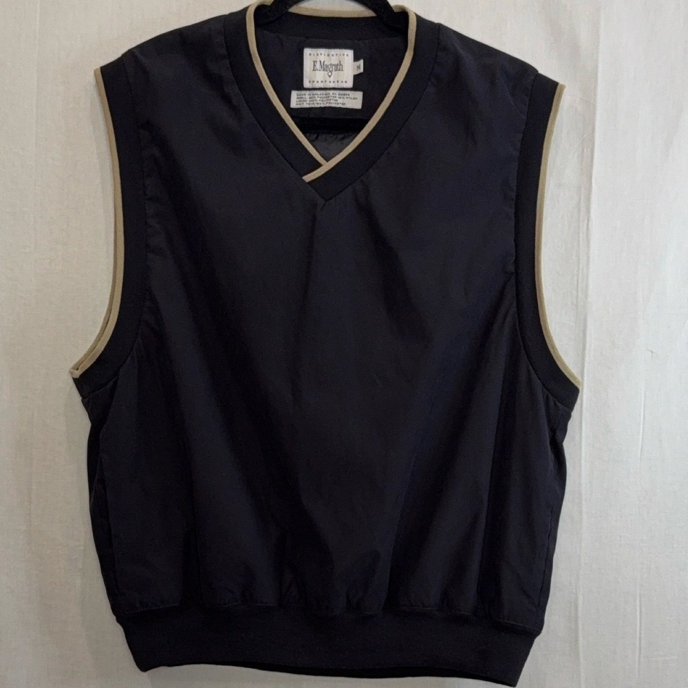 E. Magrath Distinctive Sportswear Sleeveless Vest M Black Tan Golf Embroidered - Picture 7 of 7